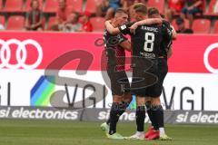 3.Liga - Saison 2023/2024 - FC Ingolstadt 04 -  1. FC Saarbrücken - Der 2:2 Ausgleichstreffer durch Jannik Mause (Nr.7 - FCI) - Julian  Klügl (Nr.31 - FCI) - jubel - Foto: Meyer Jürgen