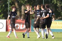 Bezirksliga - Saison 2025/26 - TSV Ober./Unterhaunstadt - VFR Garching - Leon Fellner schwarz Garching mit dem 0:1 Führungstreffer  - jubel - Foto: Meyer Jürgen