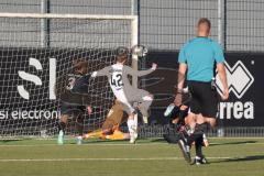 Bayernliga Nord - Saison 2024/25 - FC Ingolstadt 04 II - SC Eltersdorf - Maurice Dehler Torwart FCI -  Der 0:1 Führungstreffer durch Felix Rippert weiss Eltersdorf - jubel - Foto: Meyer Jürgen