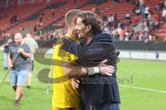 Toto-Pokal - Saison 2023/2024 - FC Ingolstadt 04 - Jahn Regensburg - Elmeterschießen gewonnen - jubel - Torwart Marius  Funk (Nr.1 - FCI) — Sportdirektor Ivica Grlic (FCI) -  Foto: Meyer Jürgen