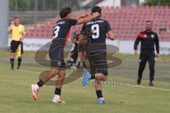 *** Bayernliga Nord - Saison 2025/26 - FC Ingolstadt 04 II - Jahn Regensburg II - Der 1:1 Ausgleichstreffer durch Ognjen Draculic (Nr.9 - FC Ingolstadt II) - jubel -  - Can Paylan (Nr.13 - FC Ingolstadt II) - Foto: Meyer Jürgen