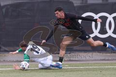 *** Bayernliga Nord - Saison 2025/26 - *** FC Ingolstadt 04 II - SC Eltersdorf - Valantis Floros weiss Eltersdorf  - Ognjen Draculic (Nr.9 - FC Ingolstadt II) - Foto: Meyer Jürgen