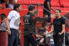 3. Liga; FC Ingolstadt 04 - SV Waldhof Mannheim; Spiel ist aus. Sieg Jubel Freude an der Seitenlinie, Spielerbank Cheftrainerin Sabrina Wittmann (FCI) Co-Trainer Ilia Gurev (FCI)  Sportdirektor Ivica Grlic  (FCI) Co-Trainer Fabian Reichler (FCI)