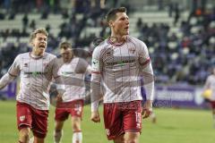 3. Liga; Erzgebirge Aue - FC Ingolstadt 04; Tor Jubel Treffer Ausgleich in letzter Minute Jonas Scholz (15, FCI) Max Plath (14 FCI) Simon Lorenz (32, FCI)