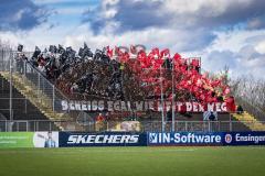 3. Liga; SSV Ulm 1846 - FC Ingolstadt 04; Fan Fankurve Banner Fahnen Spruchband Auswärtsspiel