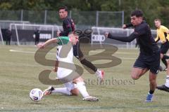 *** Bayernliga Nord - Saison 2025/26 - *** FC Ingolstadt 04 II - SC Eltersdorf - Yannik Jassmann weiss Eltersdorf  - Ognjen Draculic (Nr.9 - FC Ingolstadt II) - Foto: Meyer Jürgen