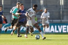 2024_1_27 - 3. Liga - Saison 2023/24 - 1. FC Saarbrücken - FC Ingolstadt 04 -  - Bryang Kayo (Nr.48 - FC Ingolstadt 04) - Marcel Gaus (Nr.19 - 1. FC Saarbrücken) - Foto: Meyer Jürgen