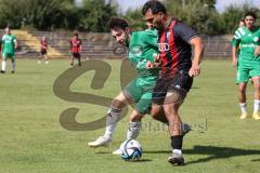 Bayernliga Nord - Saison 2024/25 - FC Ingolstadt 04 II - SV Fortuna Regensburg - Muhammed Atak (Nr.2 - FCI U21) - Schmitt Lucas grün Regensburg - Foto: Meyer Jürgen