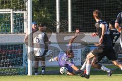 Bezirksliga - Saison 2025/26 - TSV Ober./Unterhaunstadt - VFR Garching - Torwart Ali Cakmakci (Nr.1 - TSV Ober-/Unterh.stadt) - Gottfried Agbavon schwarz Garching - Foto: Meyer Jürgen
