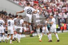 3. Liga; Energie Cottbus - FC Ingolstadt 04; Tor Jubel Treffer 1:2 Führung Sebastian Grönning (11, FCI) Marcel Costly (22, FCI) Sprung