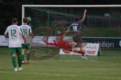 Landesliga - Saison 2025/26 - SV Manching - FC Stätzling - Torwart Thomas Obermeier (Nr.1 - SV Manching) pariert einen Schuss von Luca Lenz grau FC Stätzling  - XXXXX - Foto: Meyer Jürgen