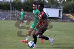 Bayernliga Nord - Saison 2024/25 - FC Ingolstadt 04 II - SV Fortuna Regensburg - Jason Osei Tutu (Nr.11 - FCI U21) - Nocerino Andrea grün Regensburg - Foto: Meyer Jürgen