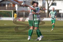 Landesliga - Saison 2025/26 - SV Manching - TSV Schwabmünchen - Marcel Posselt (Nr.12 - SV Manching) mit dem 1:1 Ausgleichstreffer - jubel  - Leon Peric (Nr.20 - SV Manching) - Foto: Meyer Jürgen