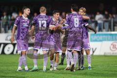 Toto-Pokal; SV Wacker Burghausen - FC Ingolstadt 04; Emre Gül (5, FCI) Tor Jubel Treffer 0:4 mit Lars Lokotsch (13, FCI) Georgios Antzoulas (6, FCI) Fredrik Carlsen (8, FCI) Max Plath (14 FCI)