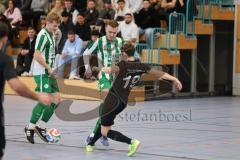 Lotto Bayern Hallencup - Lindenkreuzhalle Saison 2024/25 - DJK München -  SV Manching - Dzenis Seferovic grün Manching - Ben Puta schwarz München - Foto: Meyer Jürgen