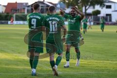 Totopokal- Saison 2023/2024 - SV Manching  - VFB Eichstätt - Der 2:1 Führungstreffer durch Fabian Neumayer (Nr.9 - SV Manching) - jubel - Sebastian Graßl (Nr.10 - SV Manching) - Abou-Khalil Abdel (Nr.20 - SV Manching) - Foto: Meyer Jürgen