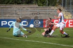 DFB—Pokal 1. Hauptrunde -  Saison 2026/27  - FC Ingolstadt 04 Frauen - 1. FSV Mainz 05 - Jenny Beyer (Nr.8 - FCI Frauen) mit einer Torchance - Schön Marisa TW Mainz - Berg Johanna weiss Mainz - Foto: Meyer Jürgen