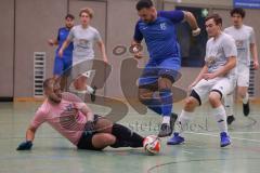 Hallenturnier Ingolstadt Nord - Saison 2024/25 - SV Pulling - SV Oberstimm - David Badrow Torwart Pulling  - Giovanni Russo blau Oberstimm - Foto: Meyer Jürgen