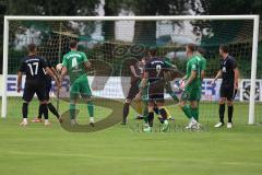 Bezirksliga - Saison 2024/25 - Freundschaftsspiel - SV Manching - TSV Gaimersheim -  Der 2:0 Führungstreffer durch - Pedro Da Silva Wiedl (Nr.18 - SV Manching) - XXXXX - Torwart Benedikt Leixner (Nr.1 - TSV Gaimersheim) - Simon Bellinghausen (Nr.15 - TSV 