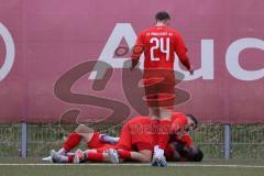 Bayernliga Süd - Saison 2022/2023 - FC Ingolstadt 04 - SV Kirchanschöring - Der 2:0 Führugstreffer durch Michael Senger (Nr.21 - FCI II) - jubel - Ishak Karaogul (Nr.10 - FCI II) - Fabio Riedl (Nr.24 - FCI II) - Foto: Meyer Jürgen