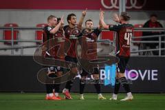 3. Liga - Saison 2026/27 - FC Ingolstadt 04 - TSG Hoffenheim II - Nishan Velupillay (Nr.28 - FCI) mit dem 1:0 Führungstreffer - jubel - Yannick Deichmann (Nr.20 - FCI) - Lars Lokotsch (Nr.13 - FCI) - Foto: Meyer Jürgen