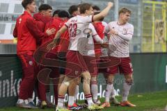 3. Liga - Saison 2025/26 - Waldhof Mannheim  -  FC Ingolstadt 04 - Marcel Costly (Nr.22 - FC Ingolstadt 04) -  der 0:1 Führungstreffer - jubel - Jasper Maljojoki (Nr.23 - FC Ingolstadt 04) - Foto: Meyer Jürgen