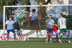 Landesliga - Saison 2025/26 - SV Manching - SV Cosmos Aystetten - Marcel Posselt (Nr.12 - SV Manching) - Raphael Marksteiner blau Aystetten - Niklas Frank TW Aystetten - Foto: Meyer Jürgen