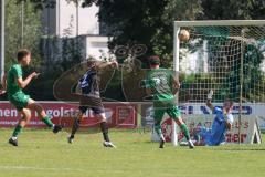 Landesliga - Saison 2024/25 - SV Manching - TSV Schwabmünchen - Torchance für Simon Berger (Nr.5 - SV Manching) - Zeche Fabio Torwart Schwabmünchen - Paulus Simon #2 schwarz Schwabmünchen
 - XXXXX - Foto: Meyer Jürgen