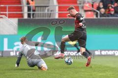 3. Liga; FC Ingolstadt 04 - 
Rot-Weiss Essen; Jannik Mause (7, FCI) schießt zum 1:0 Torwart Golz Jakob (1 RWE) Tor Jubel Treffer