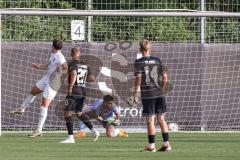 Testspiel ; 3. Liga; FC Ingolstadt 04 - VfR Mannheim; Torwart Simon Simoni (41, FCI) hält den Ball Yannick Deichmann (20, FCI)