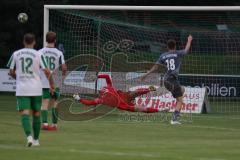 Landesliga - Saison 2025/26 - SV Manching - FC Stätzling - Torwart Thomas Obermeier (Nr.1 - SV Manching) pariert einen Schuss von Luca Lenz grau FC Stätzling  - XXXXX - Foto: Meyer Jürgen