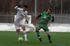 AUDI - Schanzer Amateurcup - Finale -  2026  - SV Hundszell - SV Denkendorf - Jonas Löffler grün Denkendorf - Johannes Rindlbacher weiss Hundszell - Foto: Meyer Jürgen