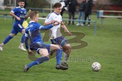 Kreisliga - Saison 2022/2023 - Sv Hundszell - TSV Ober/Unterhaunstadt - Simon Bellinghausen blau Oberh.stadt - Matthias Weinzierl weiss Hundszell - Foto: Meyer Jürgen