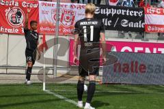 3.Liga - Saison 2022/2023 - Hallersche Fc - FC Ingolstadt 04 - Marcel Costly (Nr.22 - FCI) - Tobias Bech (Nr.11 - FCI) -  - Foto: Meyer Jürgen