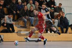 Lotto Bayern Hallencup - Saison 2024/25 - Türkisch SV Ingolstadt - TSV Ober./Unterhaunstadt- Ramazan Kurnaz grau Ober./Unterhaunstadt - Johann Rybalko rot Türkisch - Foto: Meyer Jürgen