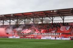 3. Liga; FC Ingolstadt 04 - 
VfB Oldenburg; Fan Fankurve Banner Fahnen Spruchband Choreografie Feuer