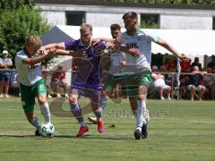 Testspiel - Saison 2026/27 - VFB Eichstätt - FC Ingolstadt 04 - Elias Herger (Nr.11 - VFB Eichstätt) - Lars Lokotsch (Nr.13 - FCI) - Moritz Gündling (Nr.9 - VFB Eichstätt) - Foto: Meyer Jürgen