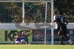 Bezirksliga - Saison 2025/26 - TSV Ober./Unterhaunstadt - VFR Garching - Torwart Ali Cakmakci (Nr.1 - TSV Ober-/Unterh.stadt) - Gottfried Agbavon schwarz Garching - Foto: Meyer Jürgen