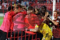 Toto-Pokal - Saison 2023/2024 - FC Ingolstadt 04 - Jahn Regensburg - Elmeterschießen gewonnen - jubel - Torwart Marius  Funk (Nr.1 - FCI) hält den Elfmeter - Foto: Meyer Jürgen