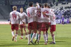3. Liga; Erzgebirge Aue - FC Ingolstadt 04; Tor Jubel Treffer Ausgleich 2:2 in letzter Minute Jonas Scholz (15, FCI) Fredrik Carlsen (8, FCI) Simon Lorenz (32, FCI) Gustav Christensen (24, FCI) Max Plath (14 FCI) Marcel Costly (22, FCI)