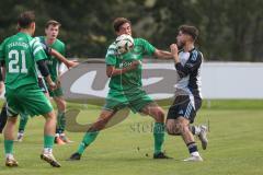 Bezirksliga - Saison 2025/26 - TSV Ober./Unterhaunstadt - SVA Palzing - Atem Husejnovic  (Nr.9 - TSV Ober-/Unterh.stadt) - Marcel Radlmaier grün Palzing - Foto: Meyer Jürgen