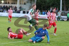 Landesliga - Saison 2025/26 - SV Manching - TSV Dachau  - Kerim Özdemir rot Dachau - Torwart Marco Jakob Dachau - Rainer Meisinger (Nr.8 - SV Manching) mit einer Torchance - Enttäuscht - Foto: Meyer Jürgen