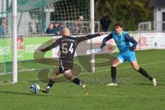 Bezirksliga - Saison 2024/25 - FC Gerolfing - TSV Gaimersheim - Semih Coklar (Nr.54 - TSV Gaimersheim) mit einer Torchance - Torwart Michael Oblinger (Nr.1 - FC Gerolfing) - Foto: Meyer Jürgen