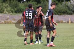 Bayernliga Nord - Saison 2024/25 - FC Ingolstadt 04 II - TSV Karlburg -  Micah Ham (Nr.25 - FCI U21) mit dem 3:0 Führungstreffer - jubel - Johann Chirinos (Nr.13 - FCI U21) - XXXXX - Foto: Meyer Jürgen