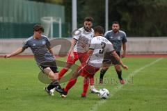 Bezirksliga - Saison 2024/25 - Moritz Haile grau Feldmoching - Hugo da Silva Lopes mitte weiss Fatih - Eduard Hardok weiss #3 Fatih -  Foto: Meyer Jürgen