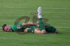 Landesliga - Saison 2024/25 - SV Manching - SV Cosmos Aystetten - Fabian Neumayer (Nr.9 - SV Manching) wird gefoult und erziehlt noch den 2:0 Führungstreffer - jubel - verletzt am Boden - Foto: Meyer Jürgen