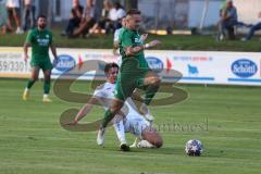 Landesliga - Saison 2024/25 - SV Manching - SV Cosmos Aystetten - Fabian Neumayer (Nr.9 - SV Manching) - Fabian Krug weiss Aystetten - Foto: Meyer Jürgen