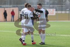 AUDI - Schanzer Amateur Cup - Finale- Saison 2024/25 - SV Hundszell - SV Menning - Der 3:1 Führungstreffer Lukas Conradi weiss Hundszell - Eric Jung Torwart Menning - jubel - Johannes Rindlbacher weiss rechts Hundszell - Foto: Meyer Jürgen