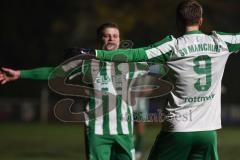 Landesliga - Saison 2025/26 - SV Manching - TSV Hollenbach - Der 1:0 Treffer durch Sebastian Graßl (Nr.10 - SV Manching) - jubel - Fabian  Neumayer (Nr.9 - SV Manching) - XXXXX - Foto: Meyer Jürgen