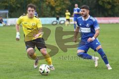 Kreisliga- Saison 2024/25- TSV Ober./Unterh.stadt - FC Hitzhofen /Oberzell -  - Silas Furino gelb Hitzhofen - Baran Cakir blau Oberh.stadt - Foto: Meyer Jürgen